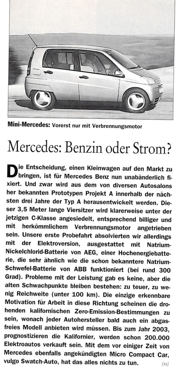 Mercedes A-Klasse: Start als Elektroauto